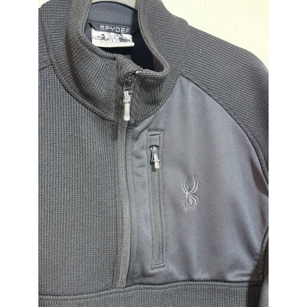 Spyder Mens Black Quarter Zip Waffle Knit Pullover Jacket Chest Pocket Size L